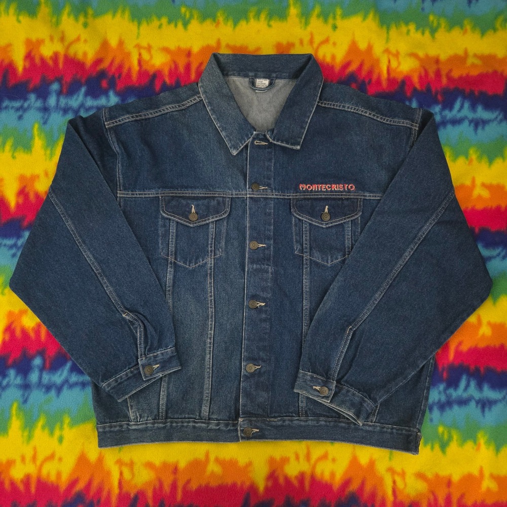 Vintage Montecristo Cigars Denim Jacket XXL Mens Blue Trucker Jean Coat Cotton